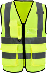 aokway High Reflective Multi-Pocket Overalls High Visibility Zipper Front Safety Vest With Reflective Strips