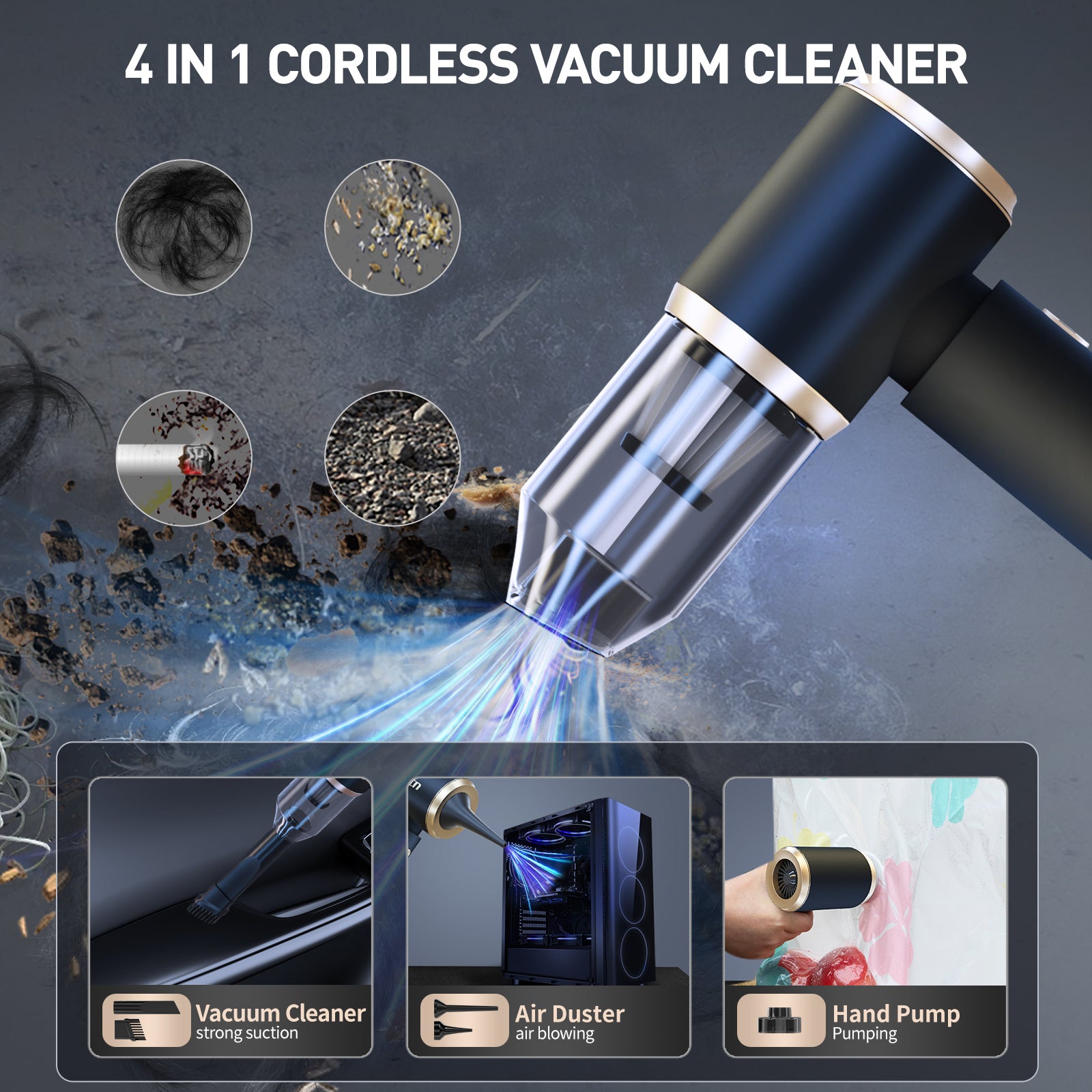 aokway Car Vacuum Cleaner High Power 5000PA Cordless Portable Typer C Car Interior Cleaning