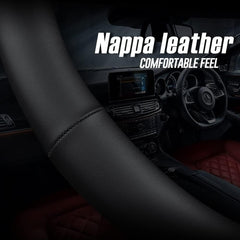 aokway  Leather Steering Wheel Cover Nappa Leather Solid Black Car Steering Wheel Cover for Truck Van SUV Auto