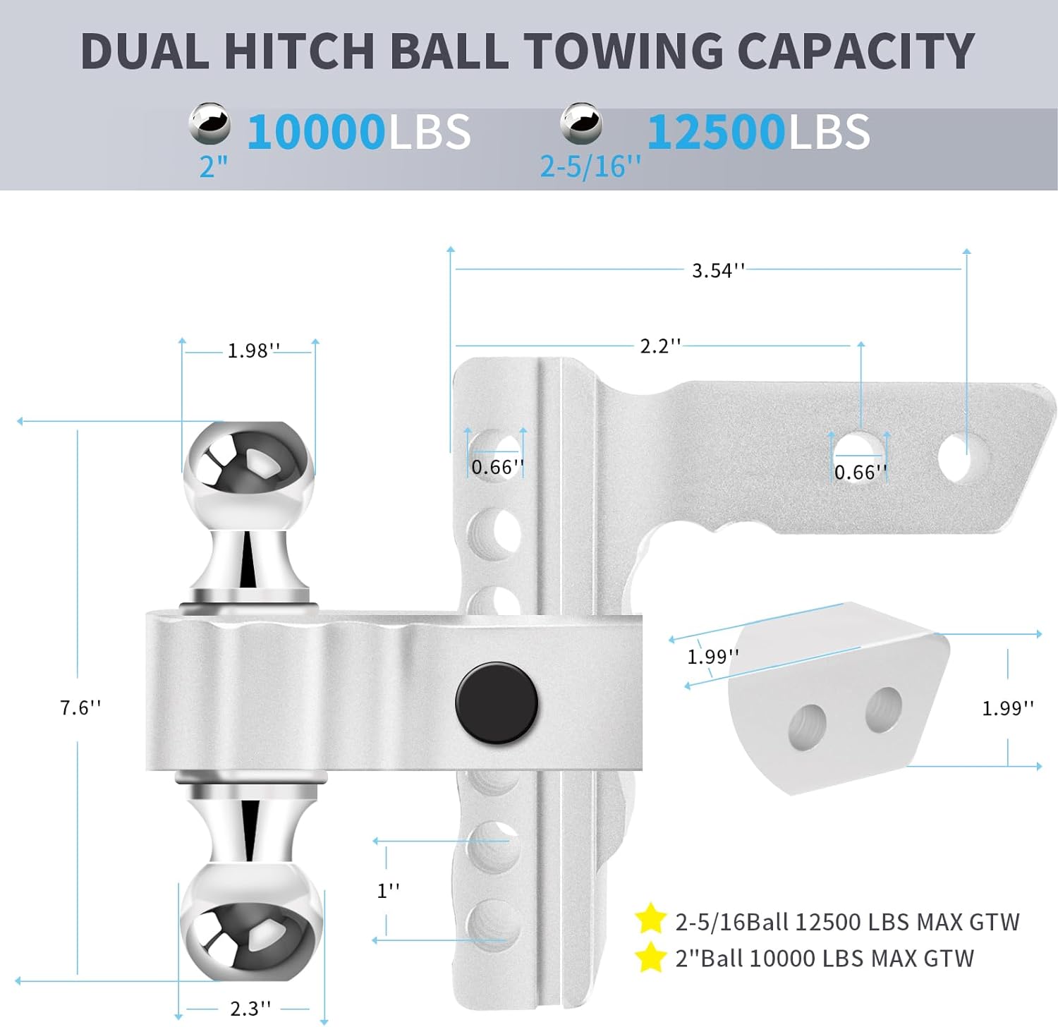 aokway Adjustable Trailer Hitches Heavy Duty Aluminum Weatherproof Double Anti-Theft Locking Hitch Pin