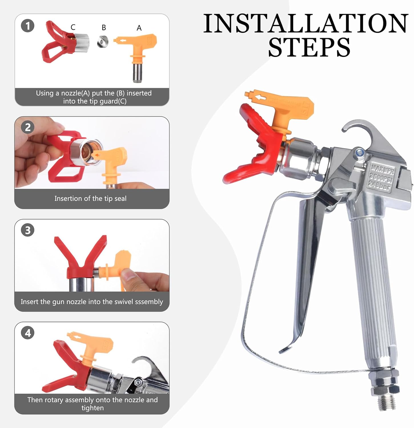 aokway Airless Paint Spray Gun High Pressure 3600 PSI 517 TIP 1/4 Inch Swivel Joint Paint Spray