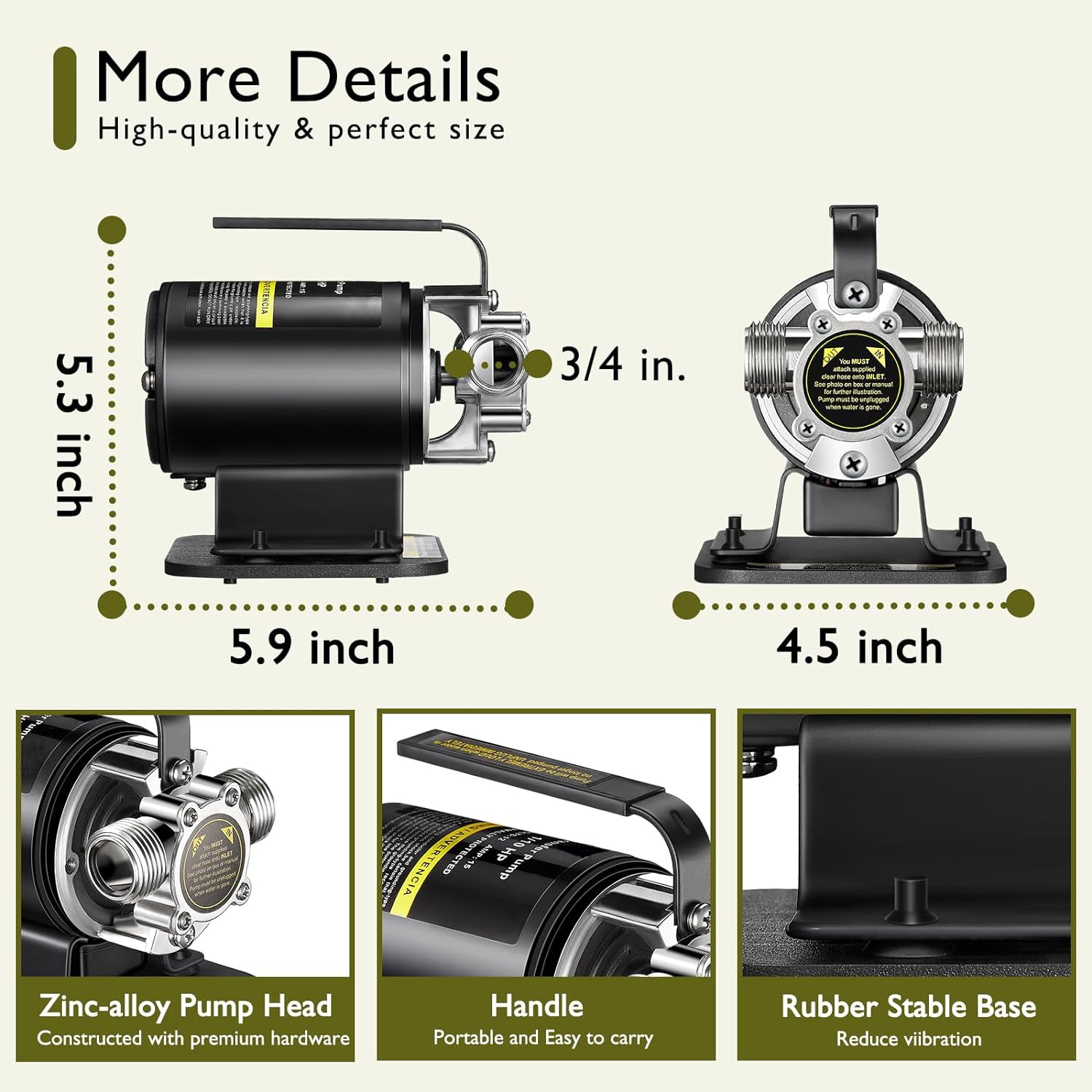 aokway Portable Electric Utility Water Transfer Pump 115V 1/10 HP with Suction Hose Kit, Portable Small Water Pump For Pool Draining, Removing Water From Rain Barrel, Aquariums, etc.